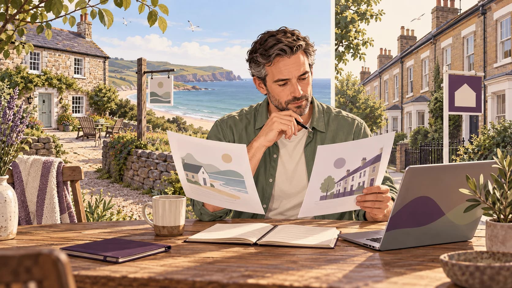 Editorial illustration: Holiday lets and standard buy-to-let: the tax rules after FHL abolition