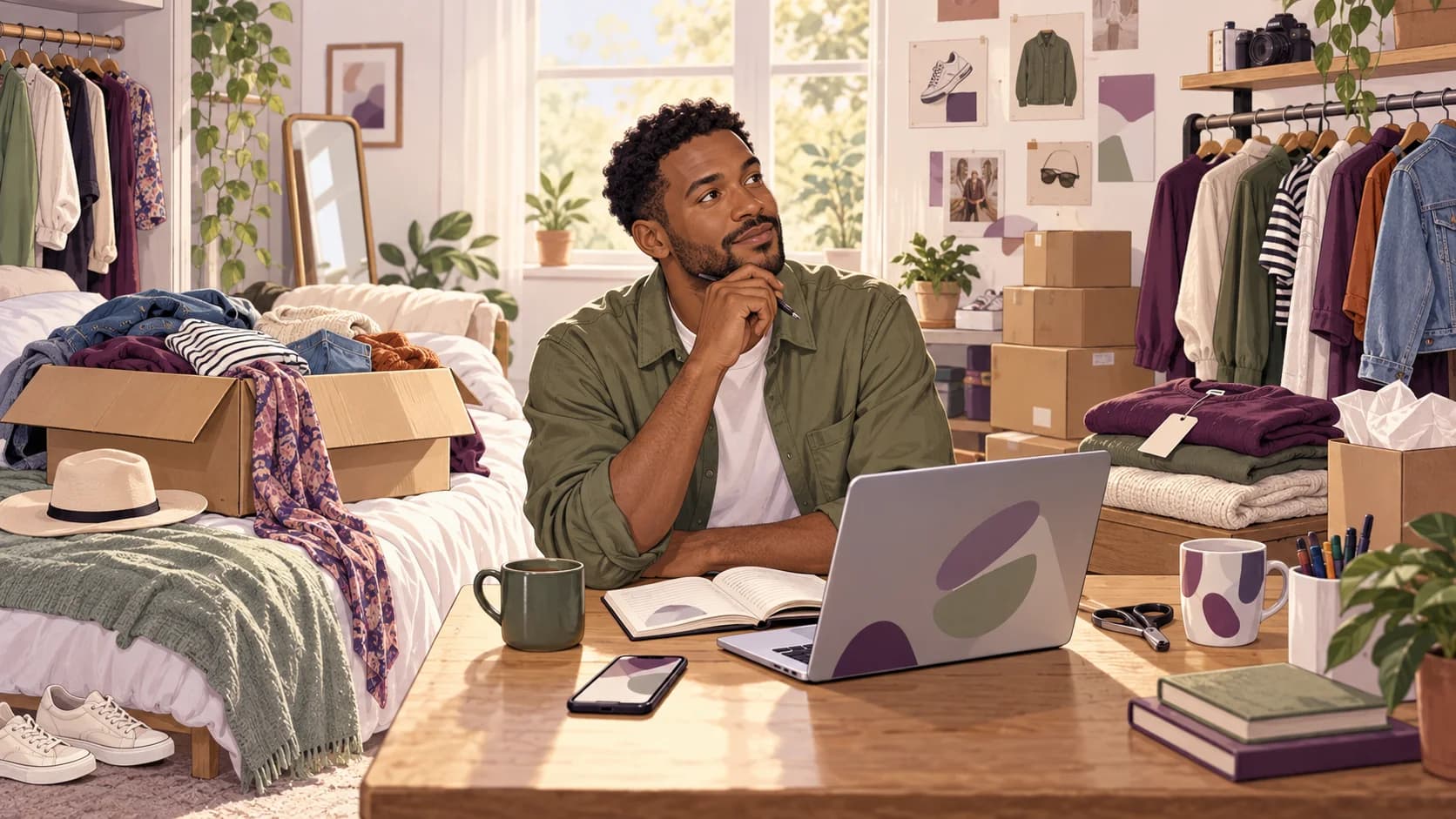 Editorial illustration: Selling on eBay, Vinted and Depop: when second-hand sales become trading income