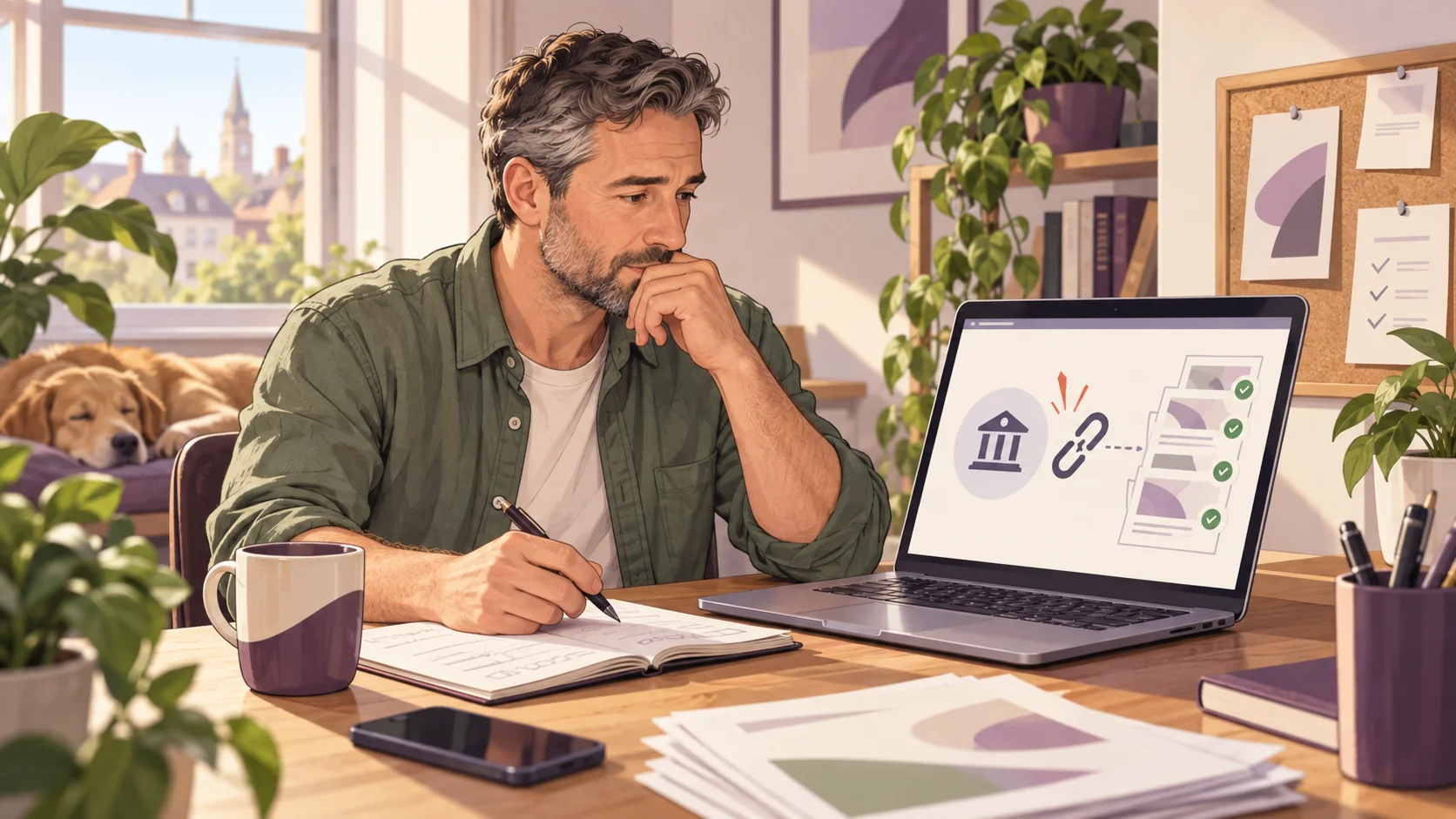 Editorial illustration: What to do when a bank feed disconnects during filing week