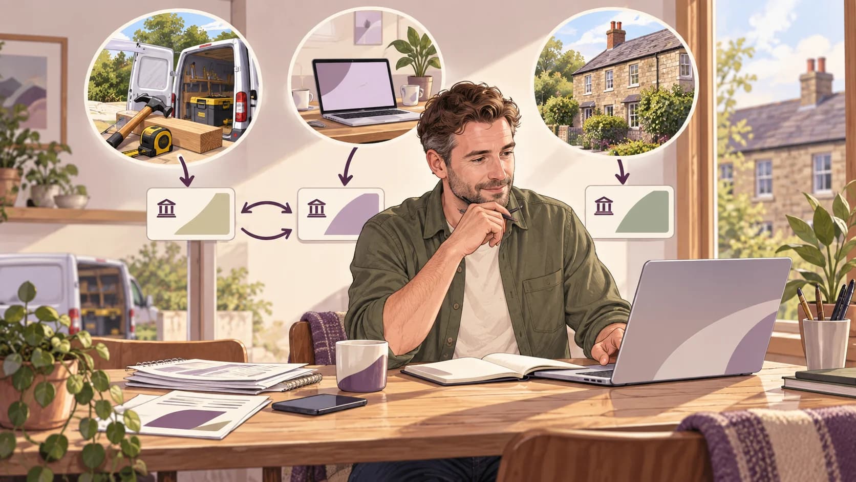 Editorial illustration: Managing several bank accounts across trades and property businesses