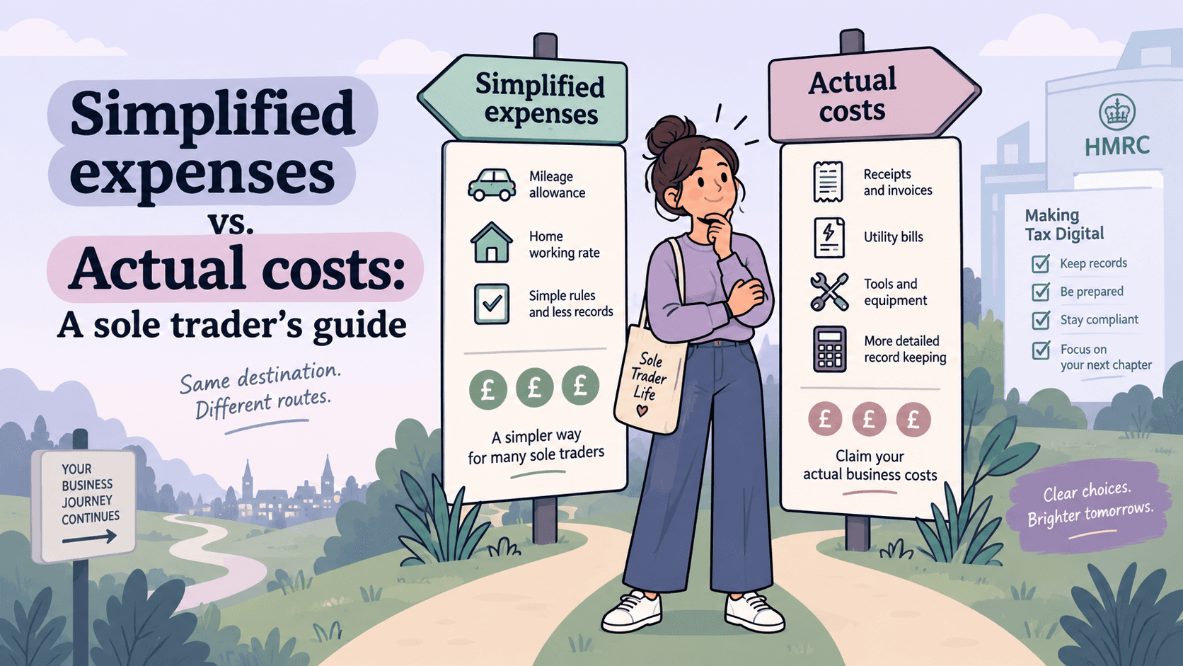 Illustration accompanying “Simplified expenses vs. actual costs: a sole trader's guide.”