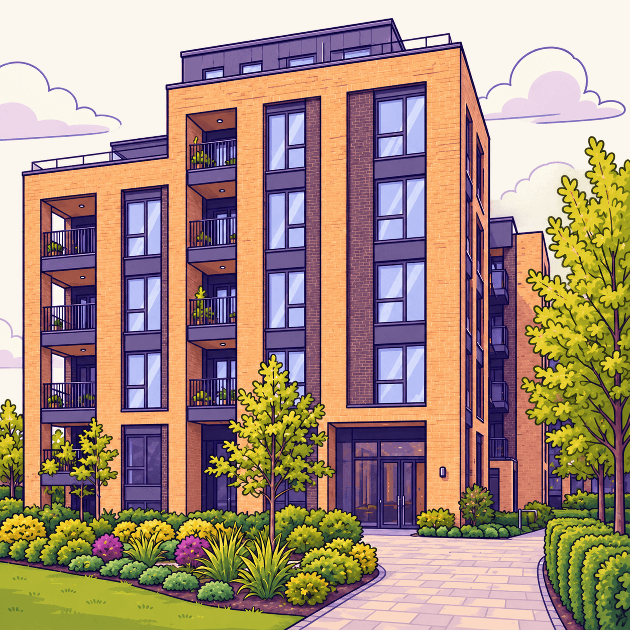 A contemporary residential apartment building